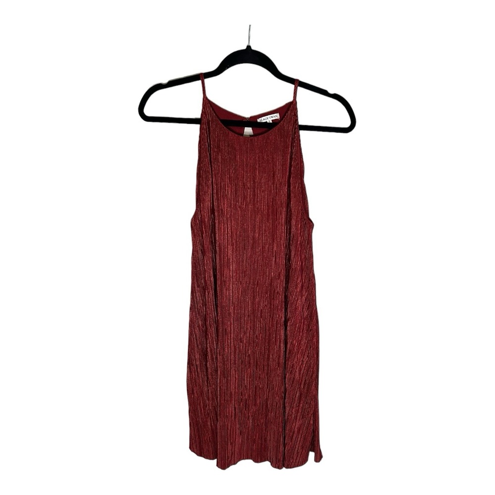 Black Swan Burgundy Lined Spaghetti Strap Micro Pleated Shift Dress Small